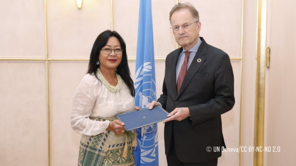 Raising Pacific flags at the UN in Geneva